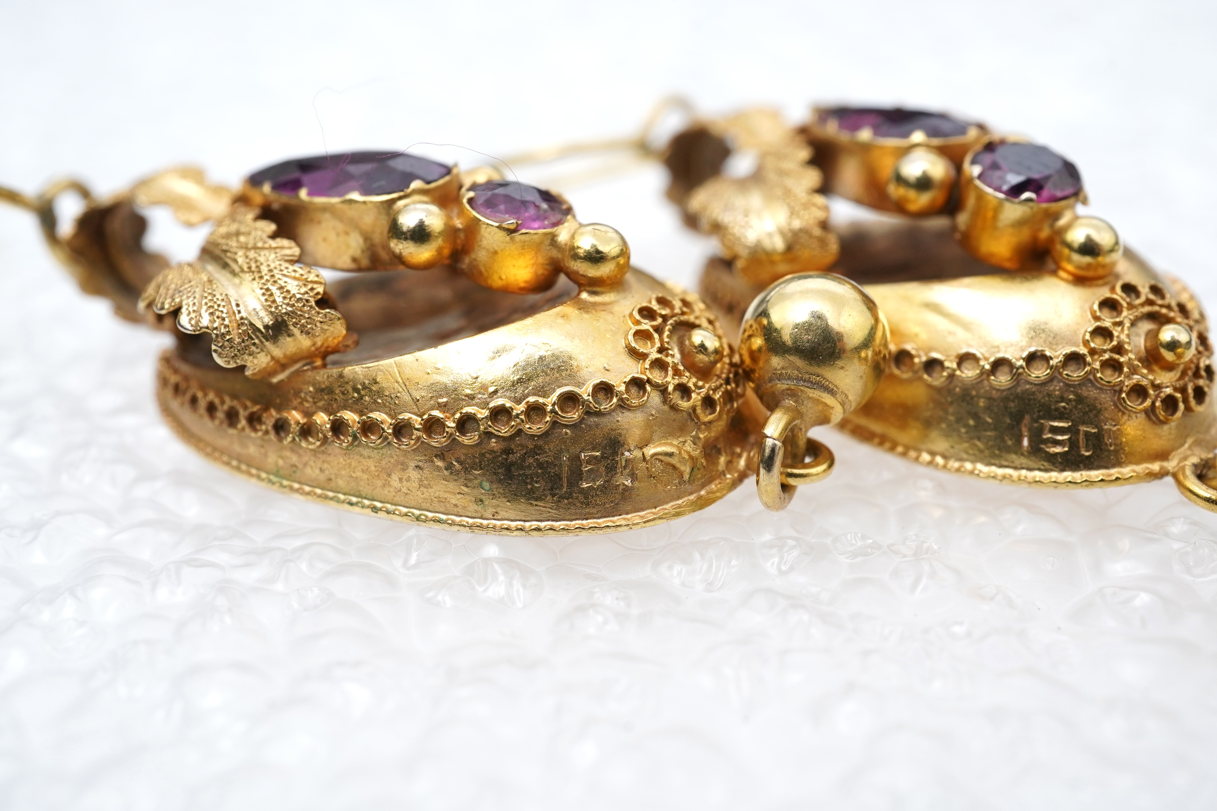 A Victorian gold and garnet demi-parure, mid 19th century